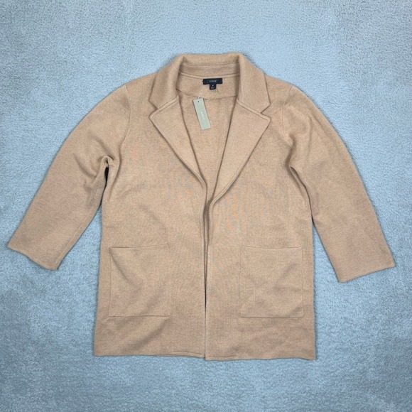 J.Crew Sweaters - J.Crew Women Medium Camel Tan Knit Blazer Cardigan Merino Wool Cotton Blend NWT
